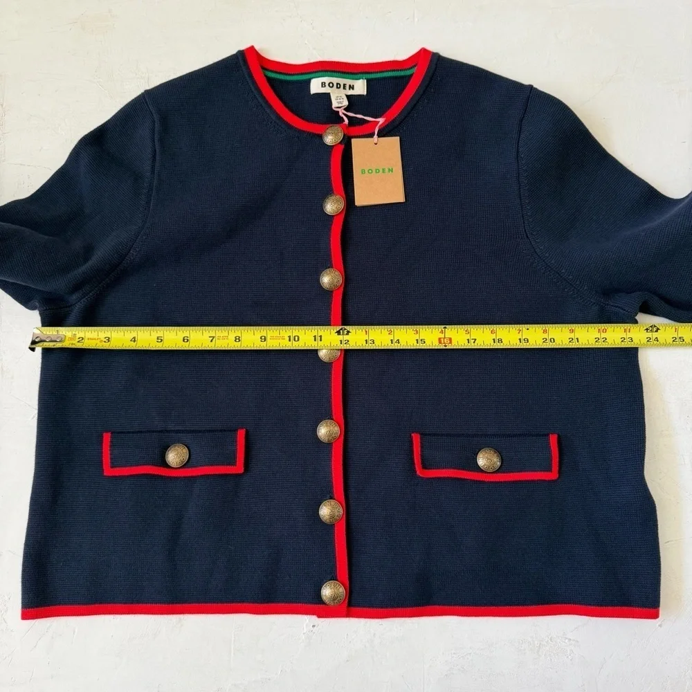 Boden Blue 100% Cotton Holly Knitted Cardigan Navy Red Knitted Size 16-18 NWT - Picture 12 of 13